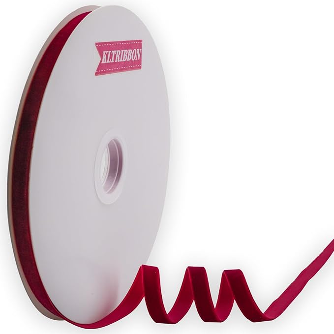 Nylon Single Face Velvet Ribbon,3/8 Inch X 25 Yards Spool (Hot Red)
