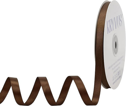 Brown Satin Ribbon, Double Faced 3/8 Inch X 50 Yards Brown Ribbon, Premium Satin Ribbon for Gift Wrapping, Crafts, Hair Bow Making, Sewing, Flower Bouquet, Wedding Party Decor