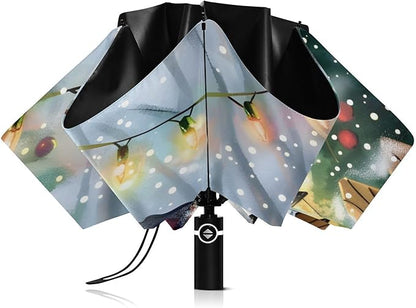 panksolu Folding Umbrella Christmas Cute Snowman Compact Travel Umbrella Automatic Portable Lightweight Windproof Umbrellas for Sun Rain UV Protection Large Portable Umbrellas
