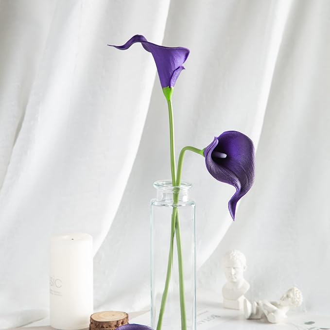 DuHouse 20Pcs Artificial Calla Lily Flower Real Touch Latex Flowers for DIY Wedding Bouquet Party Home Decor (Dark Purple)