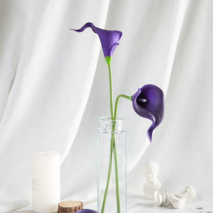 DuHouse 20Pcs Artificial Calla Lily Flower Real Touch Latex Flowers for DIY Wedding Bouquet Party Home Decor (Dark Purple)
