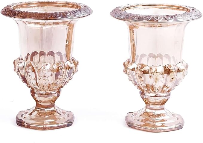 Efavormart 2 Pack Classic Roman Urn Style Amber Glass Flower Vases, Mini Pedestal Vase Table Centerpieces - 6"