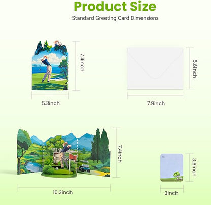 Golf Pop-Up Card, Exquisite Pattern Pop Up Display Card, Perfect as Birthday Card for Golfers, Fathers, Friends