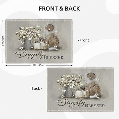Simply Blessed Placemats Set of 4, Double-Sided Table Mats for Dining Room Home Party Indoor Decor 4 PCS 12x18 Inch