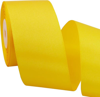 TONIFUL 2 Inch x 25 Yards Wide Gold Yellow Satin Ribbon Solid Fabric Ribbon for Gift Wrapping Crafts Chair Sash Eternal Flower Invitation Cards Hair Bows Sewing Party Wedding Decoration