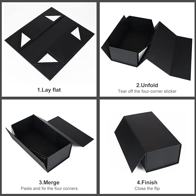 Black Gift Box With Magnetic Closure Lid 12" X 6" X 4" for Presents, Luxury Packaging, Bridesmaid Gifts, Birthdays, Christmas - Cute Magnetic Box