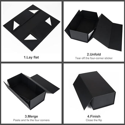 Black Gift Box With Magnetic Closure Lid 12" X 6" X 4" for Presents, Luxury Packaging, Bridesmaid Gifts, Birthdays, Christmas - Cute Magnetic Box