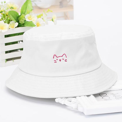 Fashion Embroidered Bucket Hat Cotton Summer Beach Sun Hat for Women Men Teen