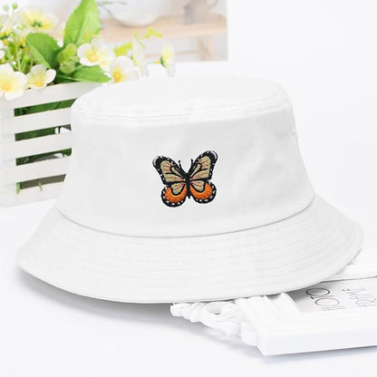 Fashion Embroidered Bucket Hat Cotton Summer Beach Sun Hat for Women Men Teen