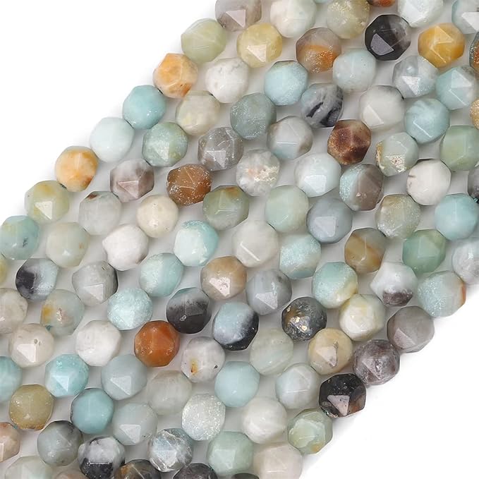 Faceted Natural Amazonite Stone Round Beads 6mm 36cm/Strand for Jewelry Making