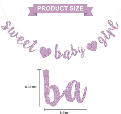 BEISHIDA Light Purple Glitter Girl Baby Banner,NO DIY, Pre-Strung Baby Gender Party Banner For Girls, Girls Shower Decorations,First Birthday Sweet party supplies