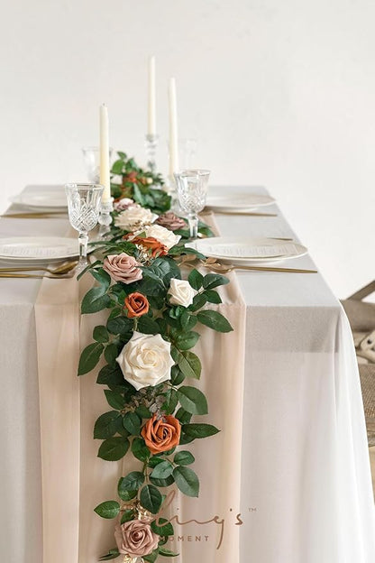 Ling's moment 5FT Terracotta Artificial Flower Garland Rust Rose Leaves Floral Garland Ivory Orange Arch Flowers Vine for Wedding Party Backdrop Decor Mantel Home Table Centerpieces Wall Decorations