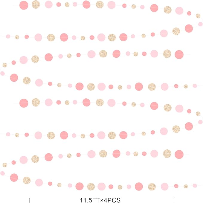Champagne Gold Rose Pink Polka Dot Garland Champagne Dusty Pink Circle Dot Hanging Streamer Banner for Birthday Baby Shower Bridal Shower Wedding Engagement Retirement Boho Party Decorations Supplies