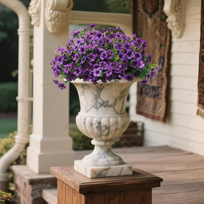 12 Bundles Artificial Flowers for Outdoor, UV Resistant Faux Mums with Eucalyptus Leaves Fake Plants for Outdoor Planters Greenery Boxwood Porch Patio Decoration