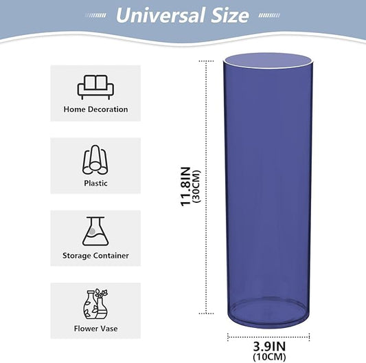 Flower Vase Clear Plastic Cylinder Vases Decor for Centerpieces Home Storage Office Weddings Navy Blue 11.8 x 3.9 in