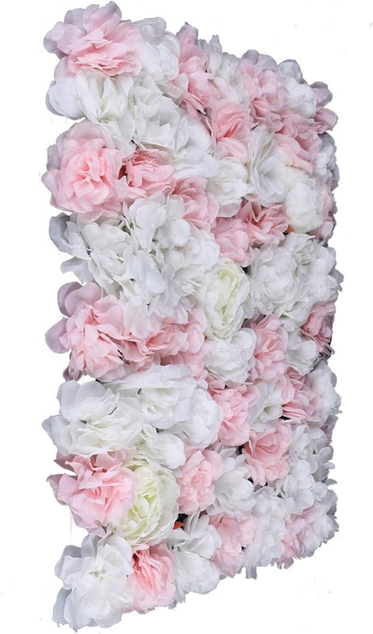 12Pcs 15.75" x 23.62x 0.79 Artificial Flower Wall Panels,Flower Wall Mat Silk Flower Panels for Outdoor Garden Backyard Fence Fence Privacy Screen and Indoor Wall Decor(12Pcs White+Light Pink)
