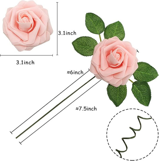 JOYLEX Artificial Flowers Realistic Roses, Real Looking Fake Roses with Stem for DIY Wedding Bouquets Centerpieces Bridal Shower Party Romantic Decorations (25pcs, White/Cream/Light Pink)