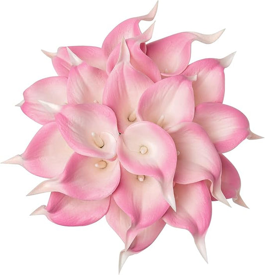 DuHouse 20Pcs Artificial Calla Lily Flower Real Touch Latex Flowers for DIY Wedding Bouquet Party Home Decor (White Pink)