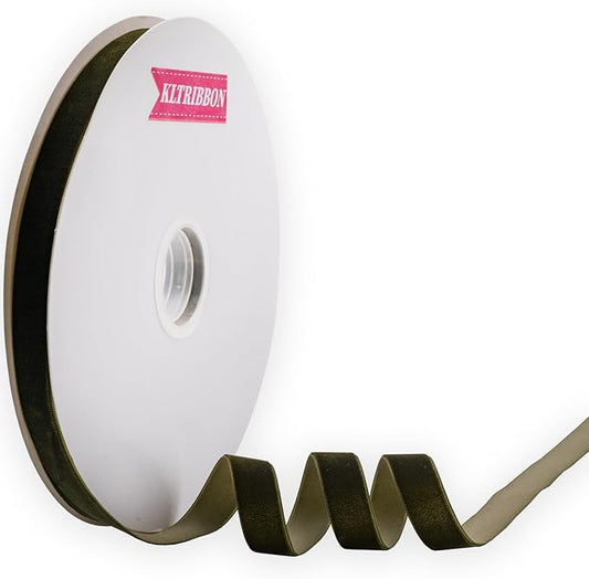 Nylon Velvet Ribbon Single Faced,5/8 Inch X 25Yards Spool (Moss Green)