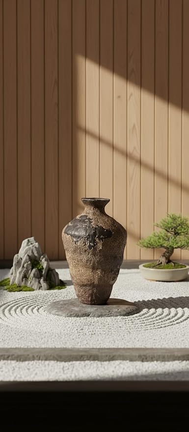 Vintage Rustic Ceramic Vase, 9.8" Tall Textured Pottery Flower Vase for Home Decor, Handmade Terracotta Wabi Sabi Decorative Vase for Living Room, Bedroom, Bathroom Centerpiece