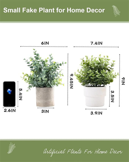 Small Fake Plants 7.45” Eucalyptus Potted Artificial Eucalyptus Plant for Home Bathroom Office Farmhouse Restroom Shelf Desk Mantel Coffee Table Decor (Green)