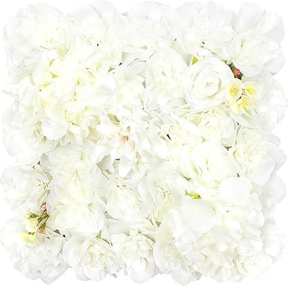 Flower Wall Backdrop, 12PCS 10.6"-15.7" Artificial Flower Wall Panel with Various Styles, 3D Floral Wall Decor for Wedding Photo Background Festive Party Home Decoration (L006, 15 * 15in)