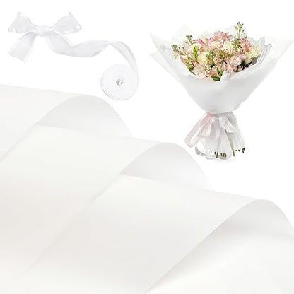 Jutieuo 20 Sheets Ivory Flower Wrapping Paper, Waterproof Floral Wrap Solid Bouquet Wrapping Paper Florist Supplies (22.8 x 22.8 inch)