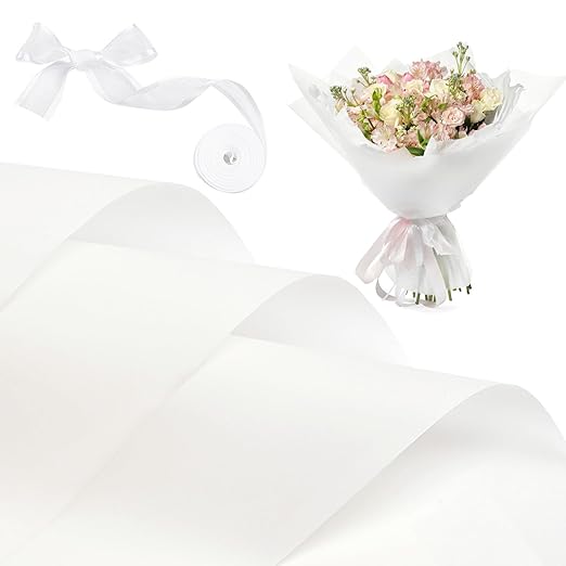 Jutieuo 20 Sheets Ivory Flower Wrapping Paper, Waterproof Floral Wrap Solid Bouquet Wrapping Paper Florist Supplies (22.8 x 22.8 inch)