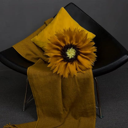 Mustard Yellow Flower Round Throw Pillow Handmade Cute Elegant 3D Sunflower Pillow Boho Farmhouse Decorative Accent Cushion with Insert for Bed Couch Car Living Room Bedroom Home Decor 12Inch