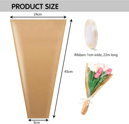 llqjjhh 50Pcs Flower Bags for Bouquets,Kraft Wrapping Bags,Floral Sleeves Wrapping Paper,9.8x18 Inch with Ribbons，for Home,Mother’s Day,Wedding,Birthday,Graduation,Flower Bar Supplies（Brown）