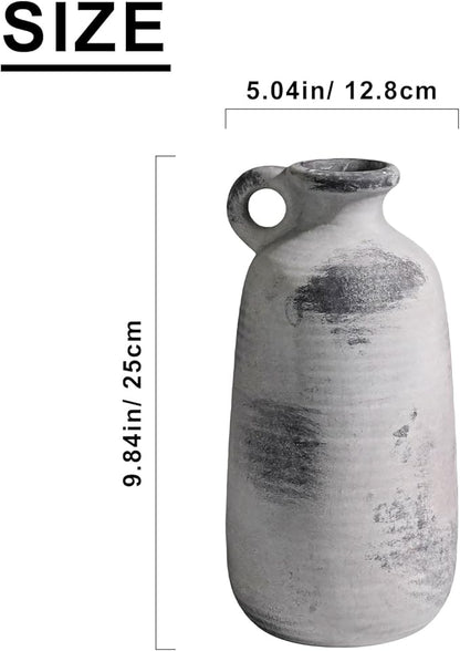Sunddo Rustic Farmhouse Vase with Handle, Ceramic Vase,10 inch Tall Minimalist Decorative Vases for Home Decor, Table Living Room Bookshelf Entryway Kitchen Bedroom Decor, Grey