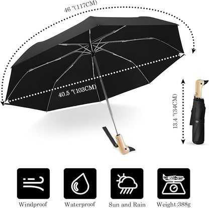 Cute Duck Umbrella Automatic - Compact Pretty Pocket Size Strong Duck Collapsible Umbrella Yellow Wooden Handle for Women