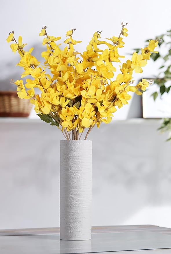 6PCS Yellow Delphinium Artificial Flower Lifelike Silk Larkspur Flowers Plant 35.43" Long Stem Blossoms Fake Flowers for Tall Vase Floral Arrangements Home Table Wedding Decor(Yellow)