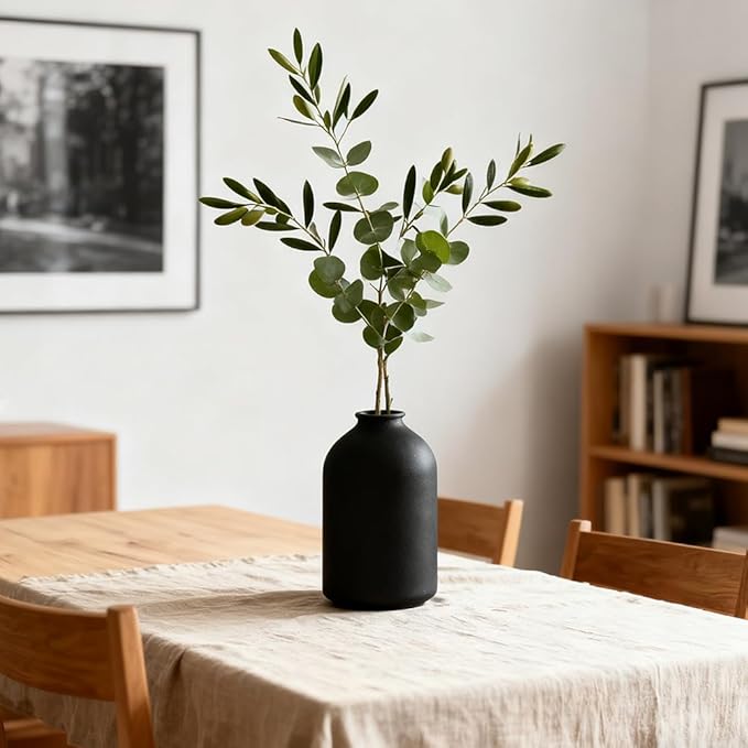 Large Black Ceramic Vase – Modern Matte Flower Vase for Table, Shelf, Mantel, Bathroom, Coffee Table, Centerpieces – Wabi Sabi Home Decor, Minimalist Decorative Accent for Living Room, Office, Dining