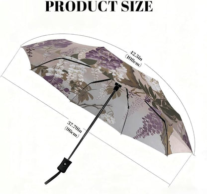 Windproof Travel Umbrella Wisteria Flower Floral Compact Auto Open/Close Folding Umbrellas for Rain
