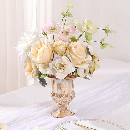 Efavormart 2 Pack Classic Roman Urn Style Amber Glass Flower Vases, Mini Pedestal Vase Table Centerpieces - 6"