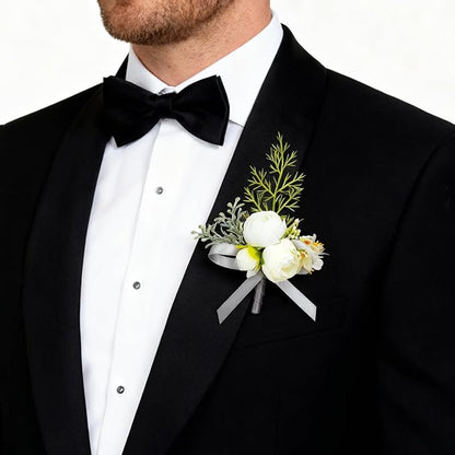 Sibba Wedding Flower Pocket Boutonniere for Men White Groom Boutonniere Artificial Rose Flowers Boutonnieres Groom Rose Prom Suit Decoration for Wedding Ceremony Anniversary Formal Dinner Party Prom