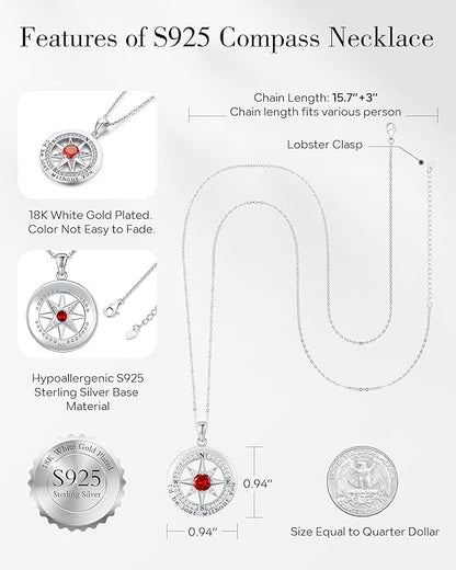 S925 Necklace Gift for Wife |Compass Jewelry |Women Anniversary |Sterling Silver |Girlfriend Birthday Gifts for Her Valentines |I'd be Lost without You |Jewel 18K Gold