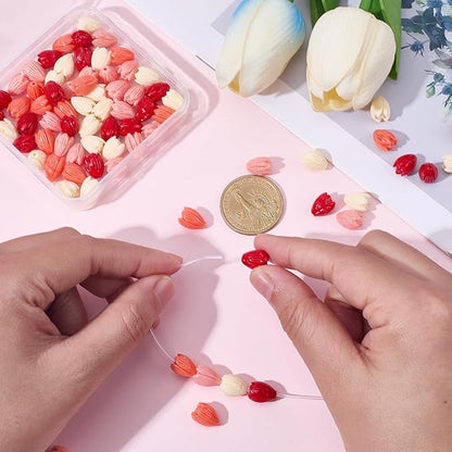 100Pcs 4 Colors Coral Flower Beads Floral Jewelry Beads Colorful 3D Carved Jasmine Dyed Synthetic Coral Aesthetic Small Loose Smooth Spacers for Jewelry Making Necklaces Bracelets DIY Crafts