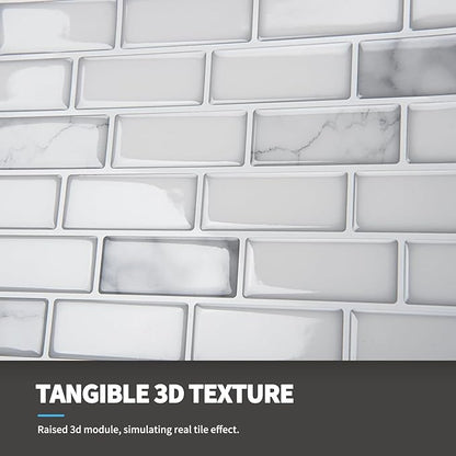 Art3d 10-Sheet Peel and Stick Backsplash Tile in White Marble, Self-Adhesive Wall Tiles Stick on Kitchen Laundry Room RV Renter - 12 x 12 Inch