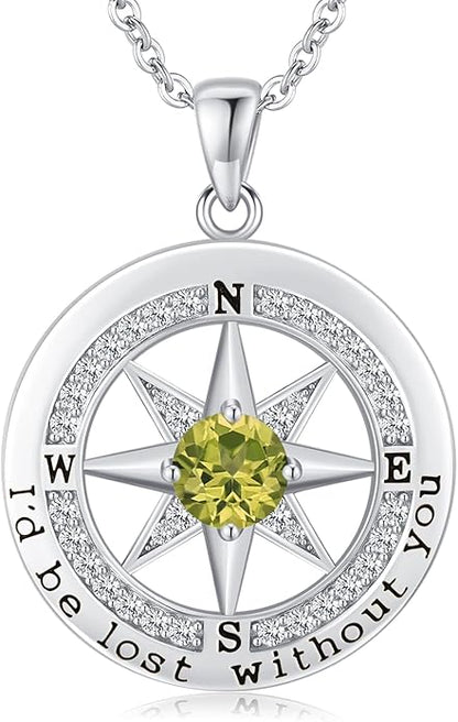 S925 Necklace Gift for Wife |Compass Jewelry |Women Anniversary |Sterling Silver |Girlfriend Birthday Gifts for Her Valentines |I'd be Lost without You |Jewel 18K Gold