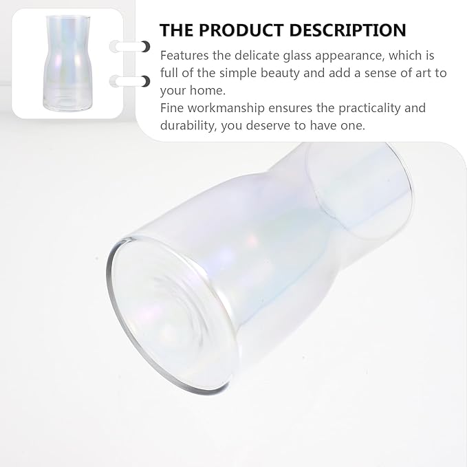 NUOBESTY Chic Iridescent Glass Vase Decor for Floral Arrangements Lightweight Transparent Desktop Ornament Modern Artistic Flower Container for Home and Office Display