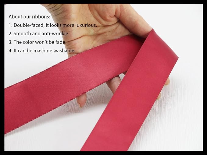 Dark Red Double Faced Satin Ribbons 1-1/2 inch Flower Boutique Gift Wrapping Ribbon 1.5inch 50yards Fabric Silk Bow Ribbon for Valentine's Day & Mother's Day DIY Crafts Hair Headband-Sewing