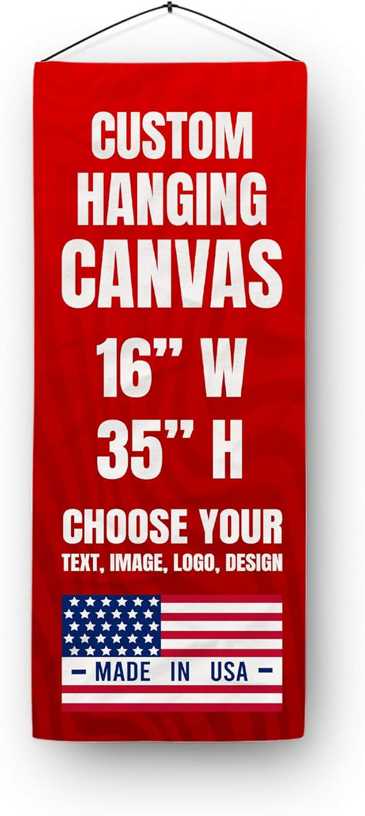 Custom Hanging Canvas Wall Art (16”x35”) by BCB Print | Personalized Picture Banner | Ready to Hang Vertical Home Decor | HD Print Bedroom & Living Room Wall Art | Express Dispatch/Ship | Made in USA