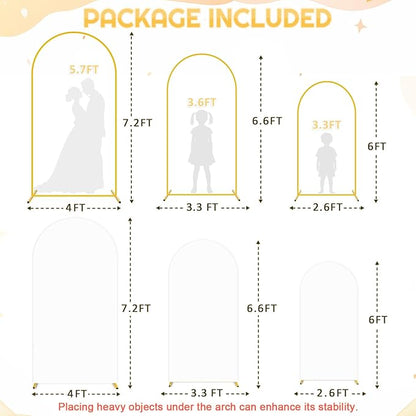 7.2FT,6.6FT,6FT Arch Backdrop Stand and Cover Set of 3 White Spandex Fitted Backdrop Cover Wedding Party Balloon Arch Stands Metal Arched Frame with Arch Covers for Birthday Baby Shower Ceremony Decor