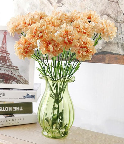 Champagne Carnations Artificial Flowers 15PCS 21.25in Carnations Silk Flowers for Wedding Home Table Centerpieces Floral Arrangements Decor(Champagne)