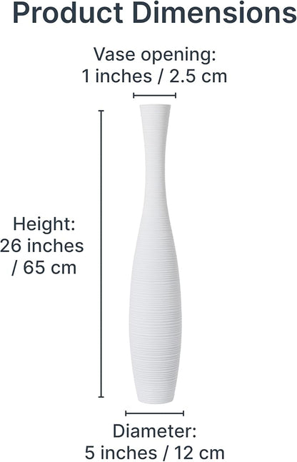 Leewadee Large White Home Decor Floor Vase - Wooden 26 inch Tall Farmhouse Decor Flower Holder for Fake Plant and Pampas Grass
