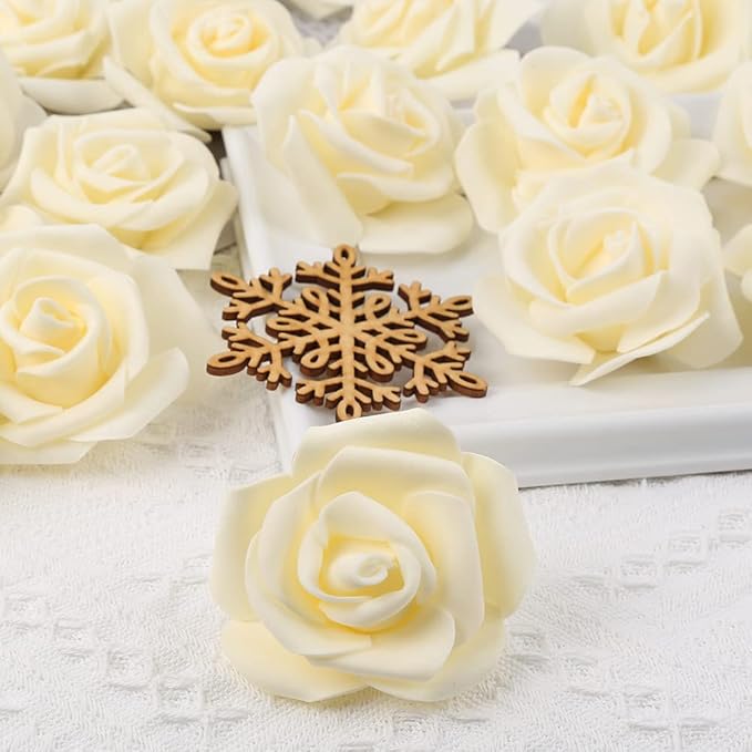 Artificial Rose Flower Heads, 100pcs Cream Yellow Roses Artificial Flower Foam Rose for DIY Wedding Bouquets Centerpieces Arrangements Party Baby Shower Home Decor (Stemless,Cream Yellow)