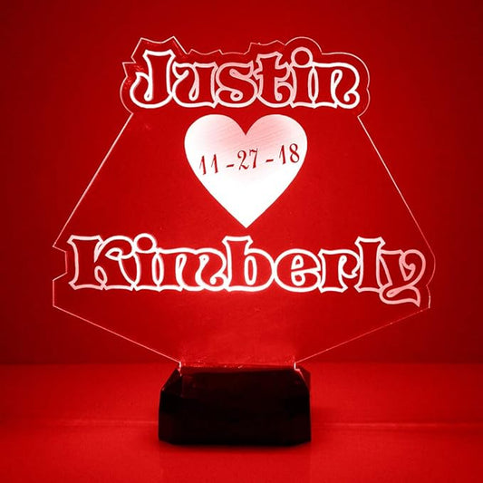 Custom Love & Heart LED Sign Night Light Lamp with Remote, Light Up Display with Personalized Name or Image, Customized and Made in The USA, Clear Acrylic Home Decor Design with 16 Colors, 4 Modes