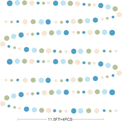 Dusty Blue and Sage Green Beige Polka Dot Garland Olive Green Dusty Blue Cream Nude Hanging Paper Circle Dots Streamer for Birthday Baby Shower Wedding One Silly Goose Theme Party Decorations Supplies